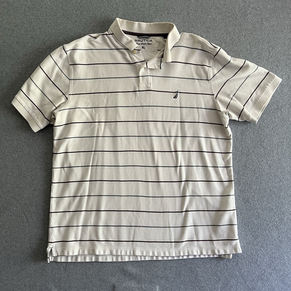 Nautica Men's XL Performance Deck Shirt  Striped Short Sleeve Polo Y2K